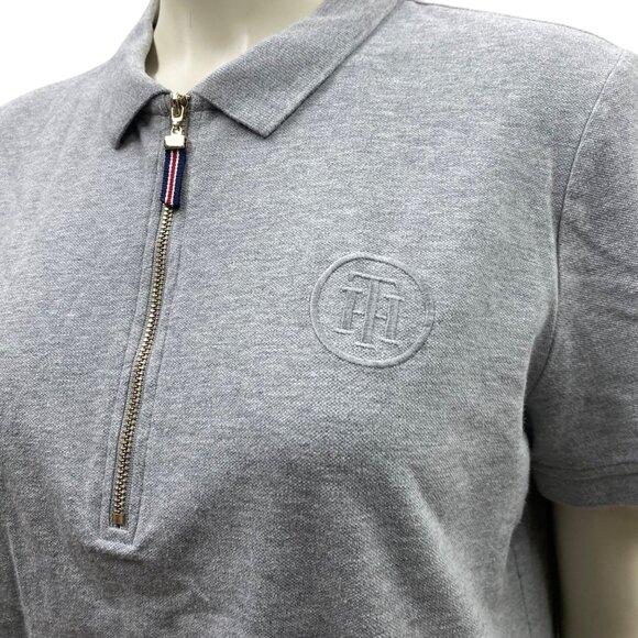 Tommy Hilfiger Womens Gray Polo Shirt With Quarter-Zip & Embroidered Logo L/G - Picture 2 of 6